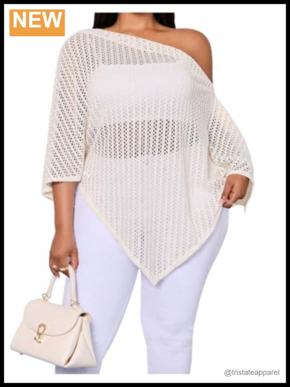 Plus Size Off Shoulder Sheer Knit Poncho Blouse Lightweight Hollow Out